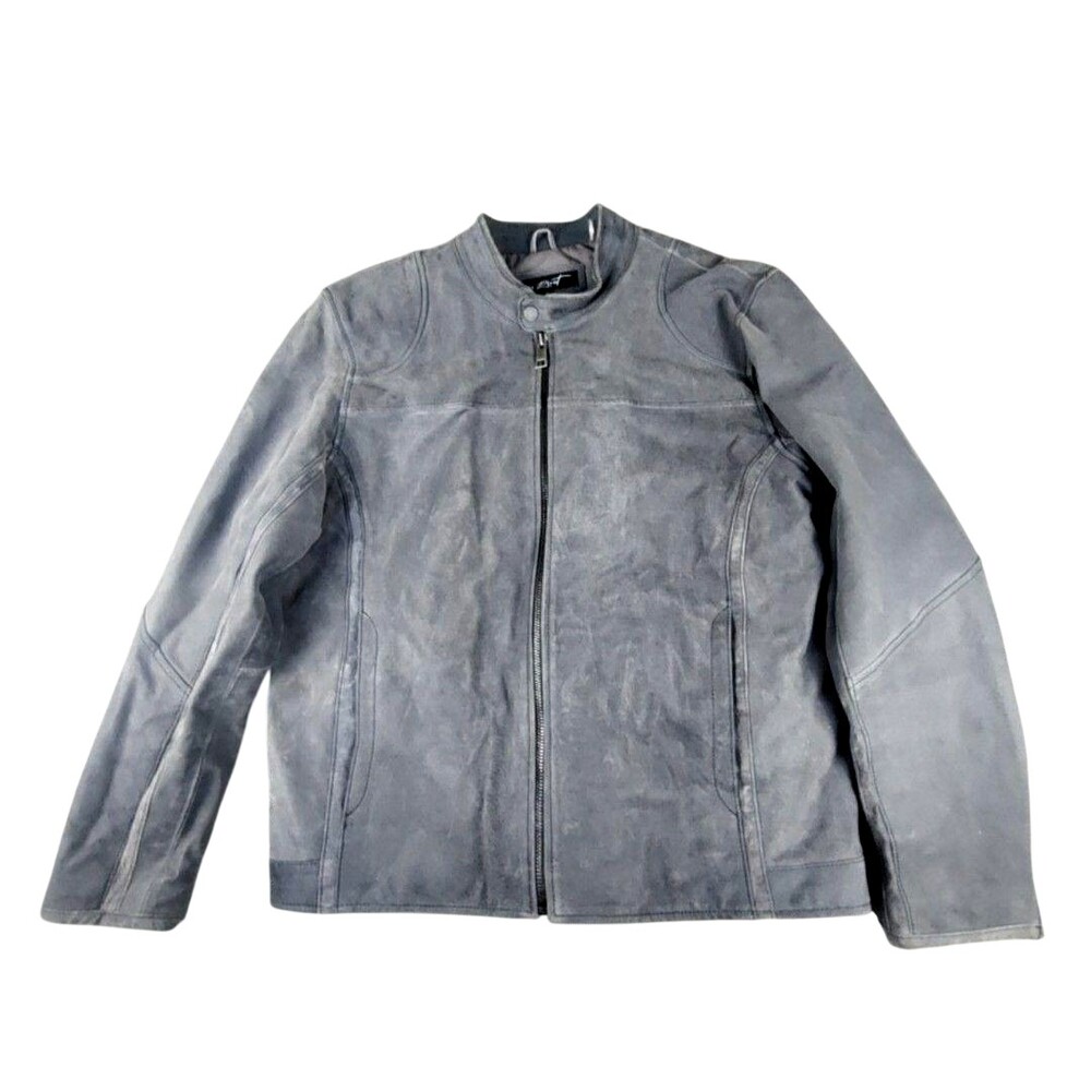Real Suede Jacket Men XL Moto Racer Biker Streetwear Quilt Lined 90s Y2K Gray